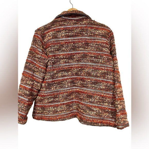 Chicos Vintage Tapestry Style Orange Jacket Striped Blazer Like Textured Size 1 - Picture 5 of 6